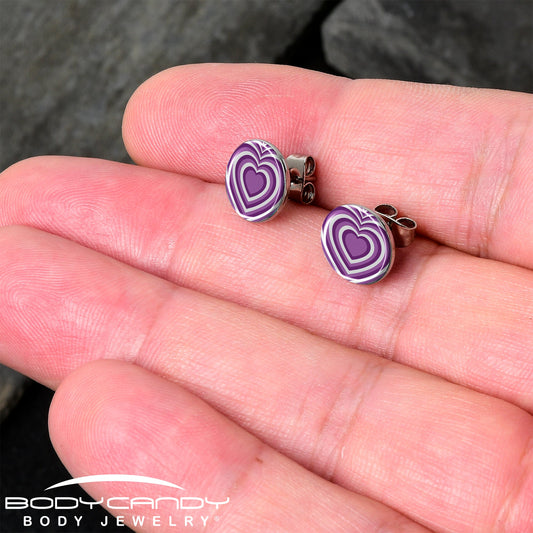 Purple Retro Heart Stud Earrings by Onyx O