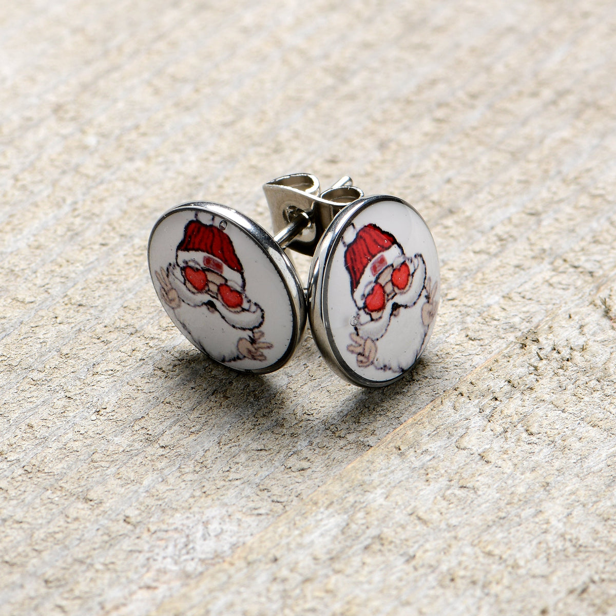 Christmas Peace Love Santa Stud Earrings by Onyx O