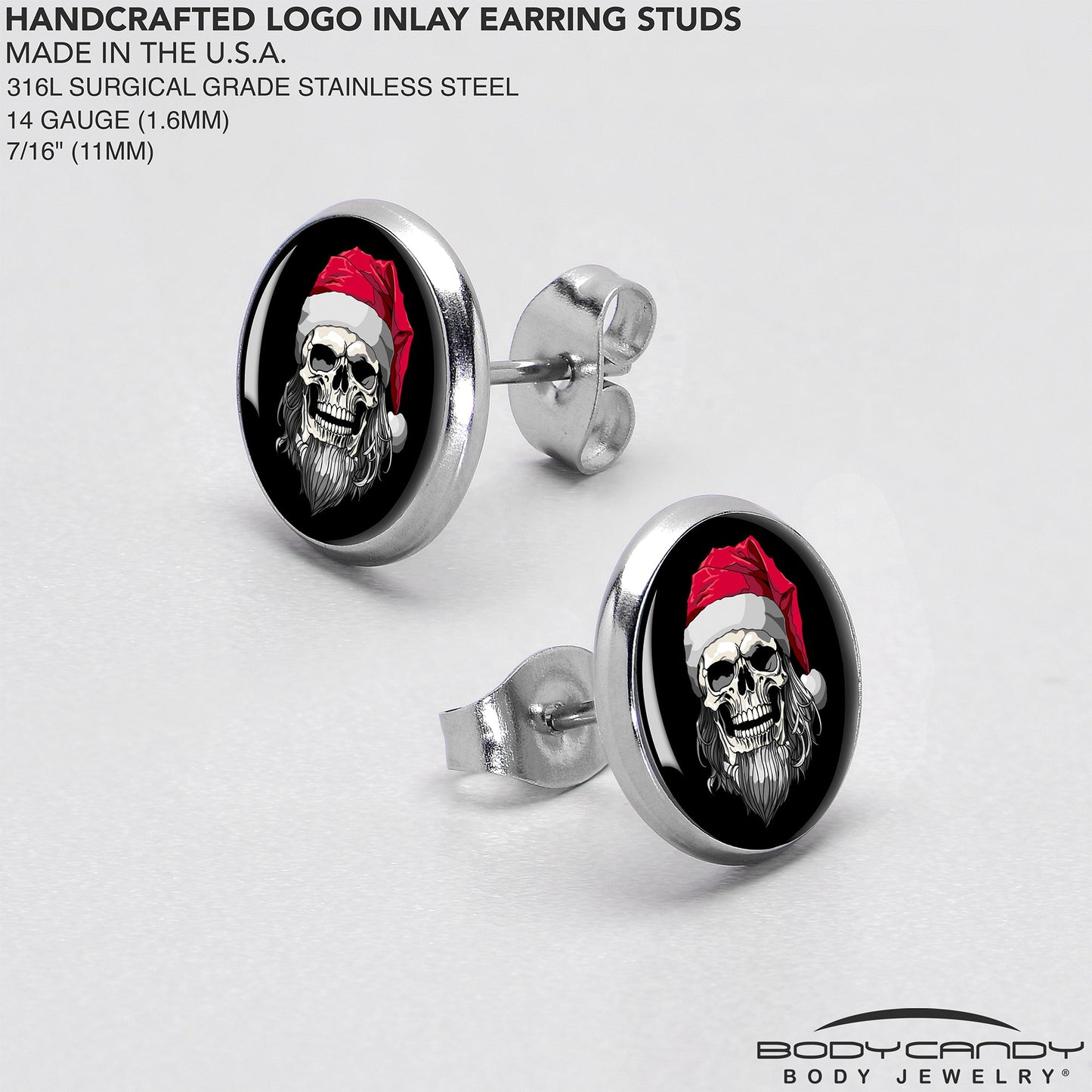 Holiday Skeleton Santa Claus Stud Earrings by Onyx O