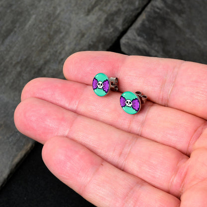Retro Pixel Skull Stud Earrings by Onyx O