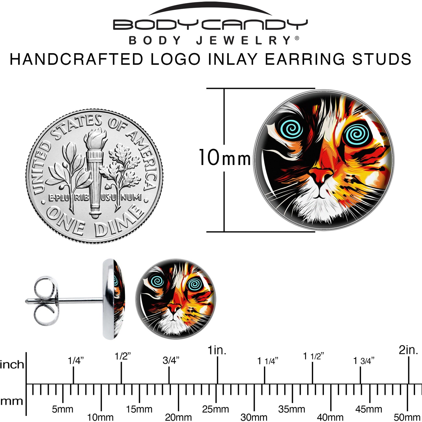 Colorful Trippy Cat Stud Earrings by Onyx O