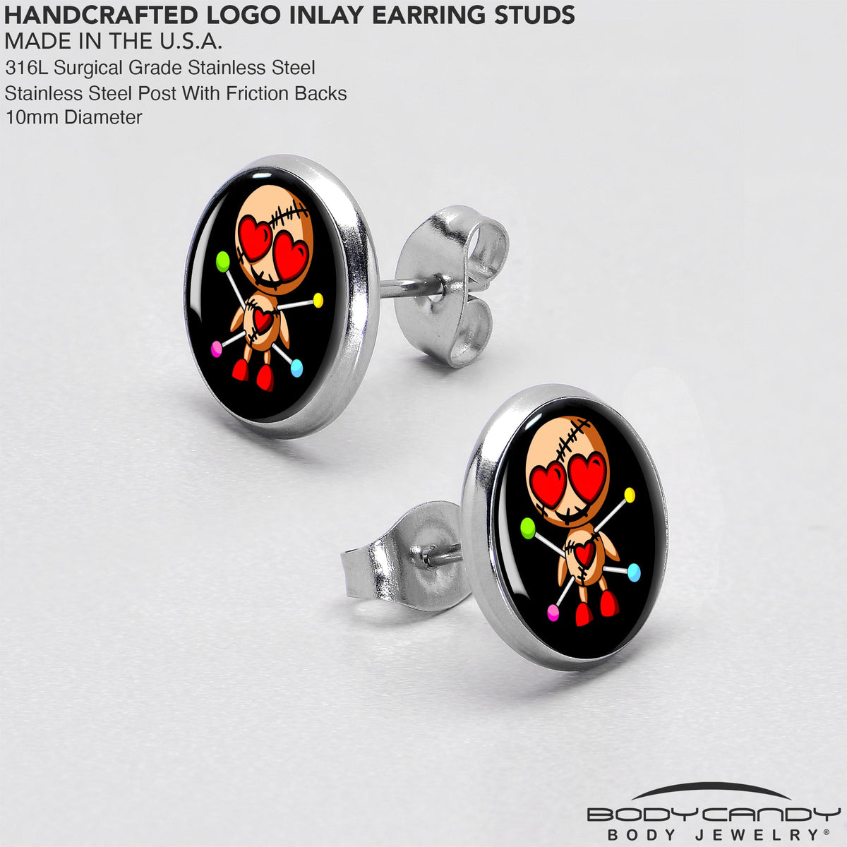 Valentine Heart Voodoo Doll Stud Earrings