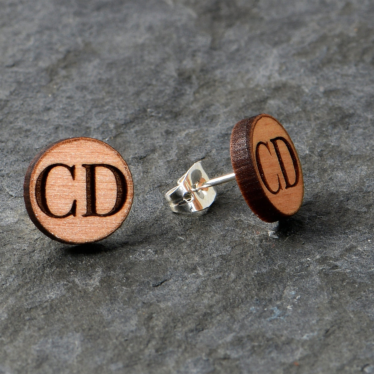 Custom No 1 Earrings Wood Initial Personalized Stud Earrings