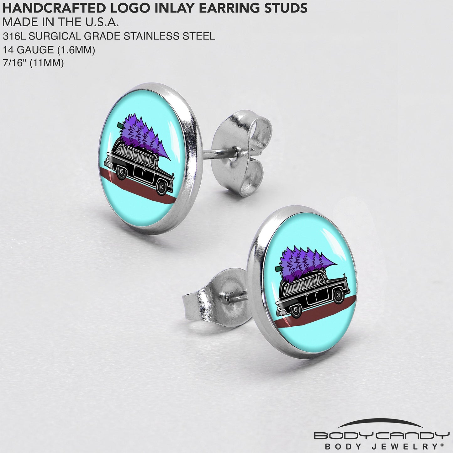 Holiday Christmas Hearse Stud Earrings by Onyx O