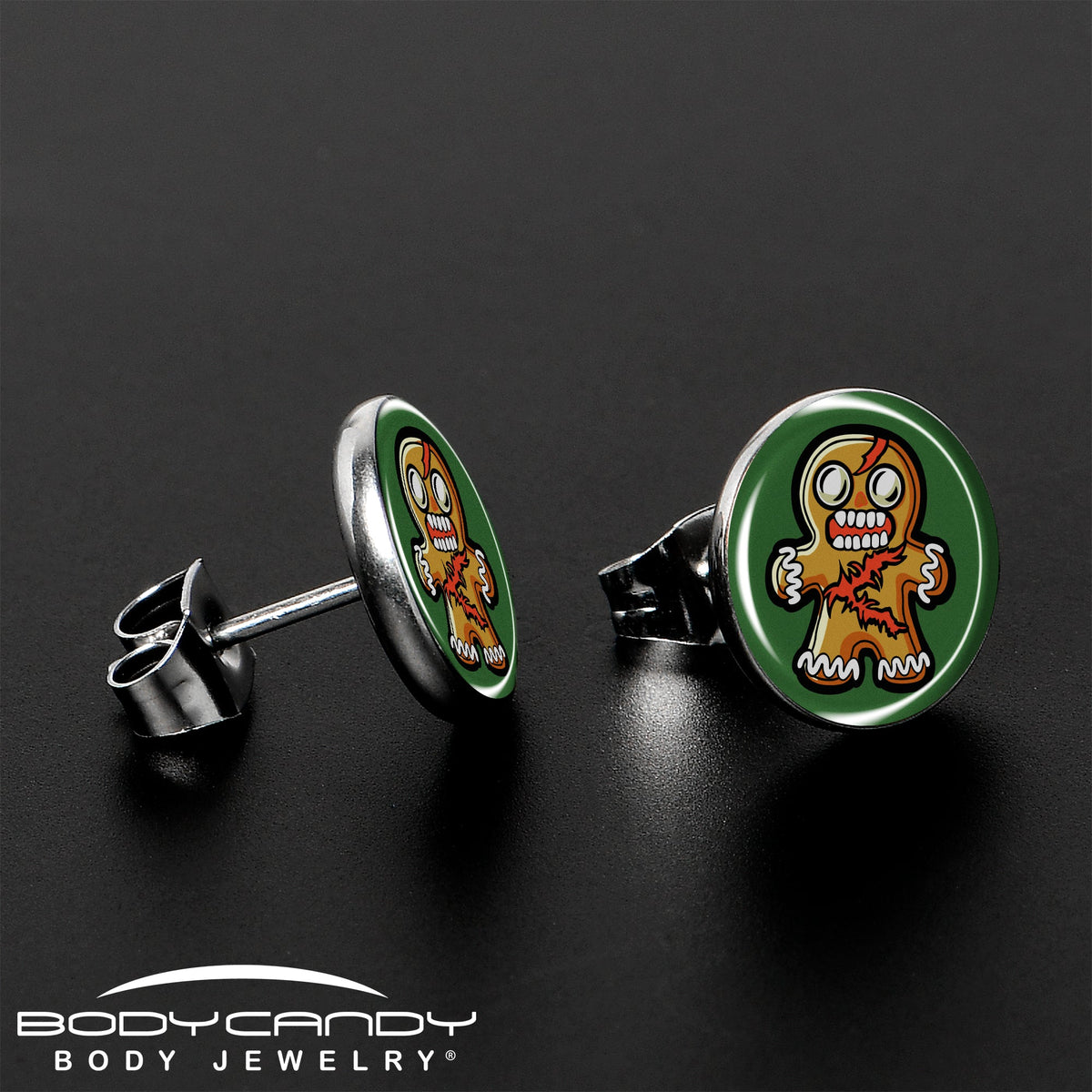 Christmas Holiday Zombie Gingergread Man Stud Earrings by Onyx O