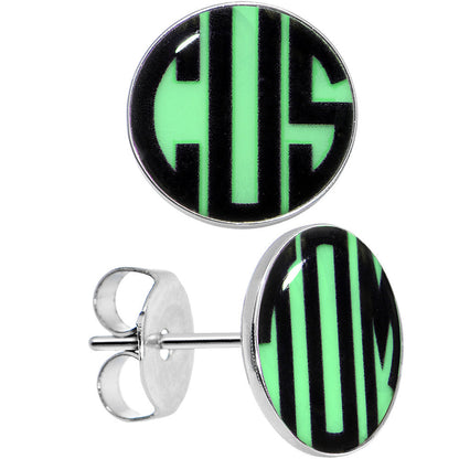 Glow in the Dark Custom Initial Personalized Logo Stud Earrings