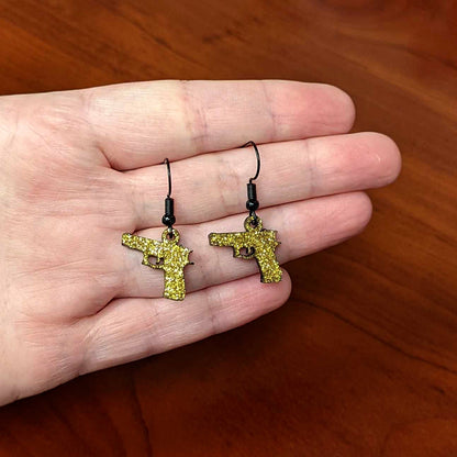 Yellow Glitter Gun Fishhook Dangle Earrings