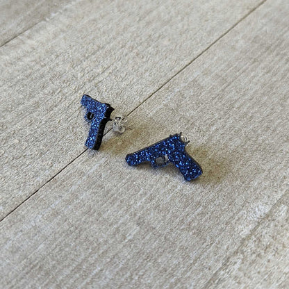 Blue Glitter Gun Stud Earrings Set