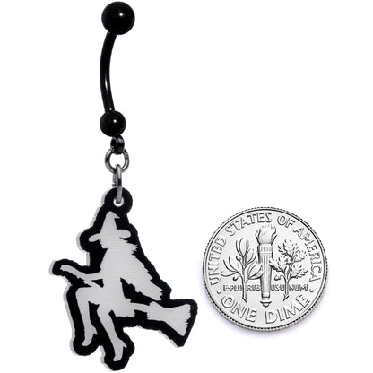 Glow in the Dark Halloween Flying Witch on Broom Dangle Belly Ring