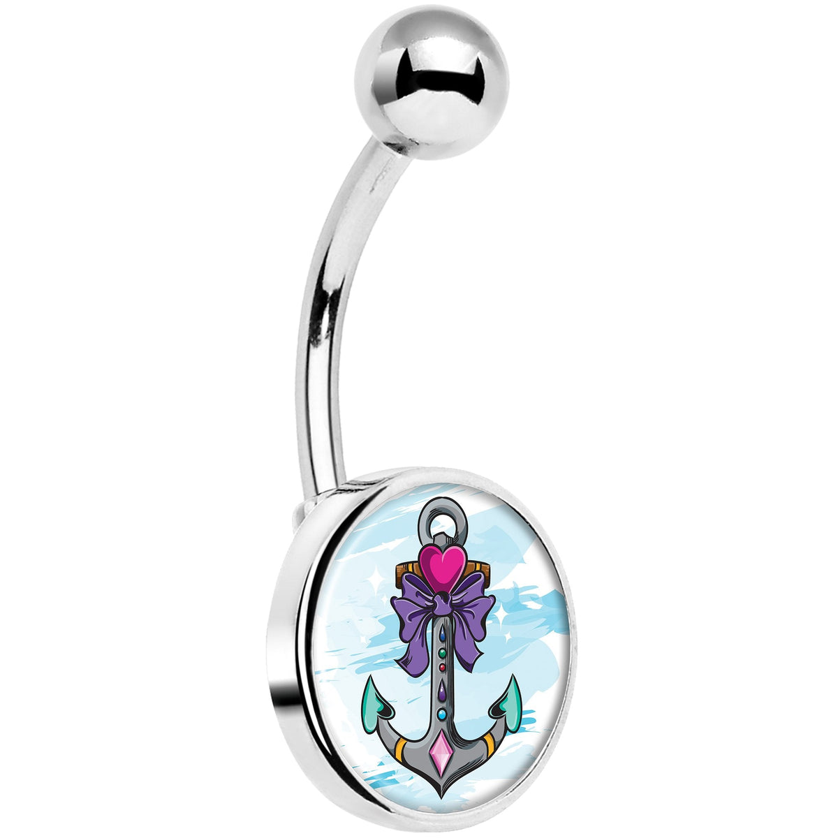 Girly Girl Love Heart Nautical Anchor Belly Ring
