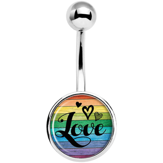 Rainbow Wooden Love Pride Flag Belly Ring