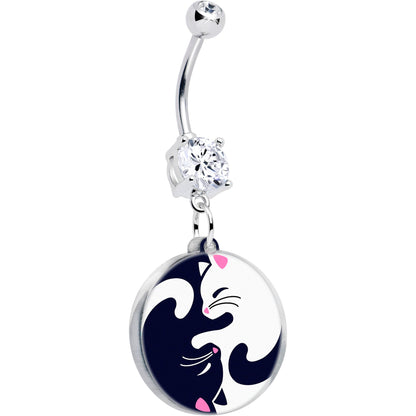 Double Gem Yin Yang Cat Dangle Belly Ring by Onyx O