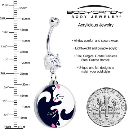 Double Gem Yin Yang Cat Dangle Belly Ring by Onyx O