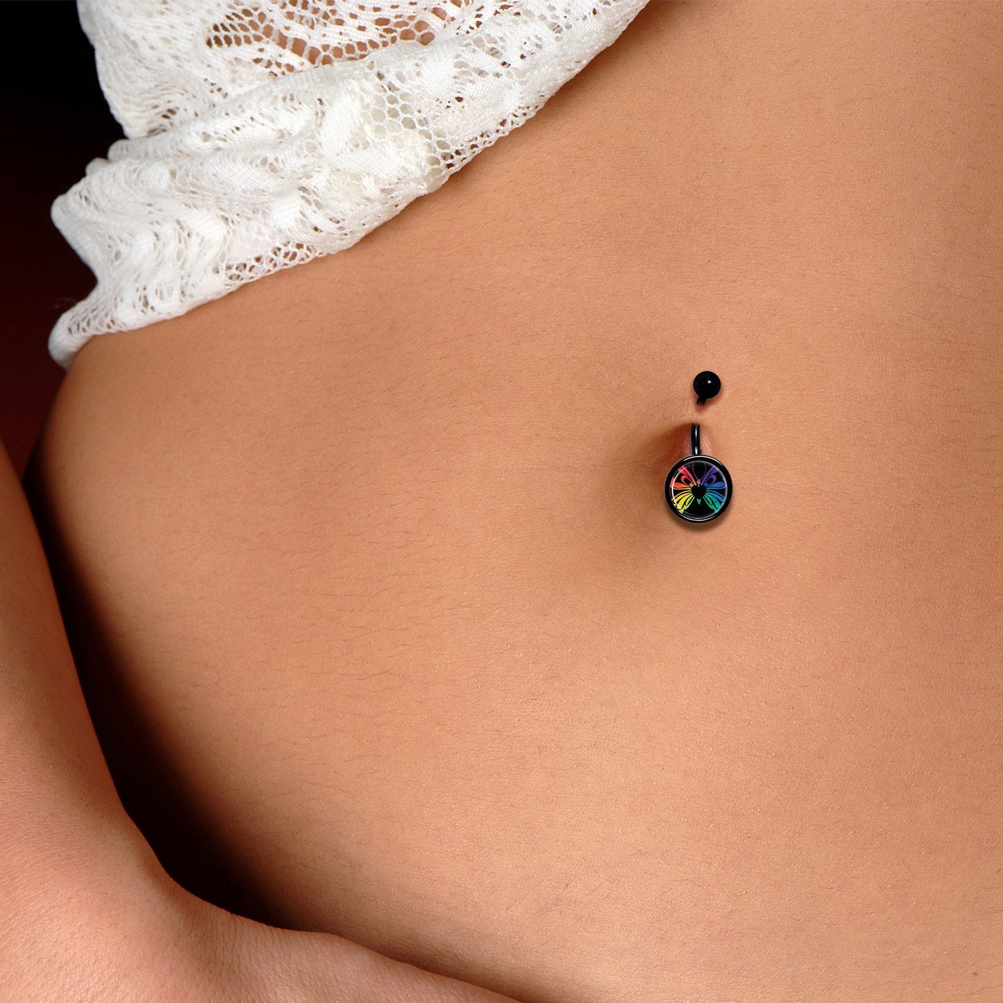 Rainbow Pride Butterfly Black Belly Ring