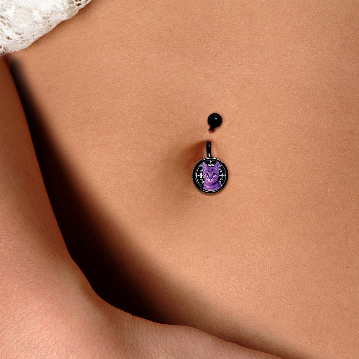 Boho Fuchsia Kitty Cat Black Belly Ring