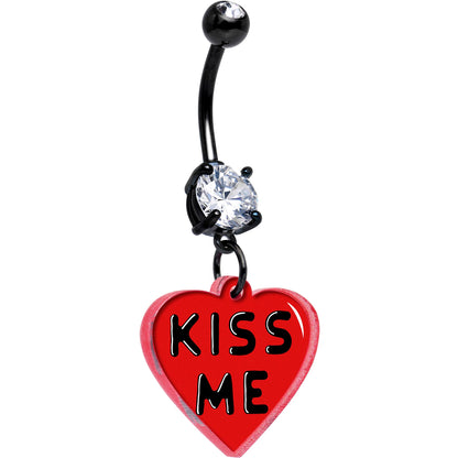 Black Double Gem Kiss Me Heart Dangle Belly Ring by Onyx O