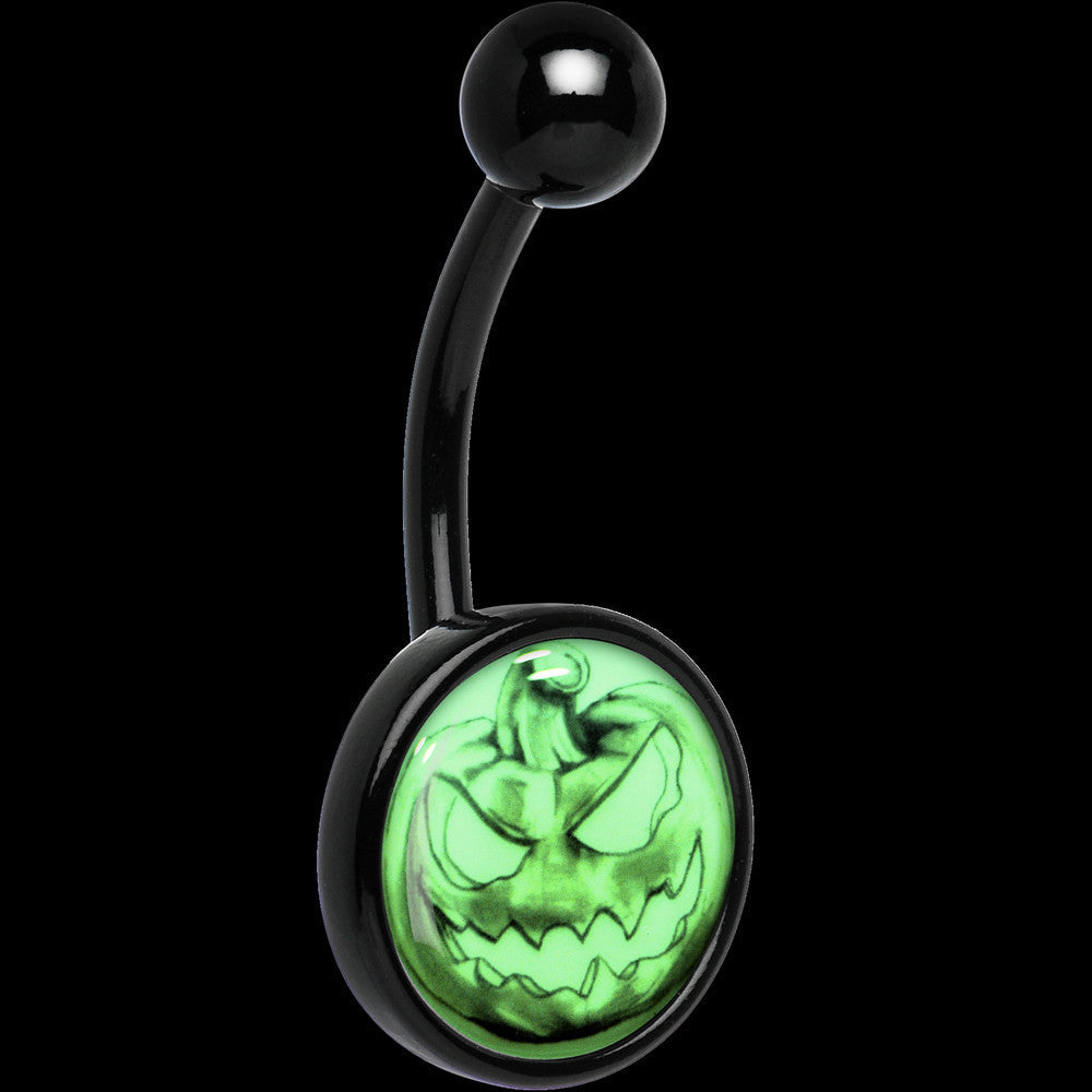 Black Titanium Bad Jack O' Lantern Glow in the Dark Belly Ring
