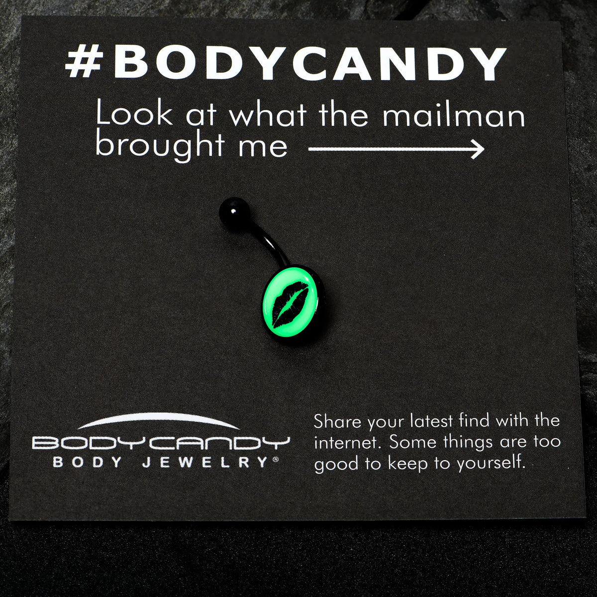 Black Glow in the Dark Lipstick Kiss Mark Belly Ring by Onyx O