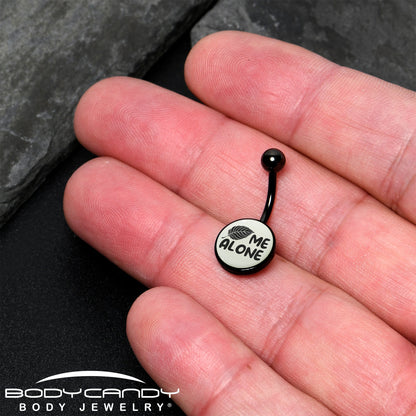 Glow in the Dark Black Leaf Me Alone Belly Ring by Onyx O
