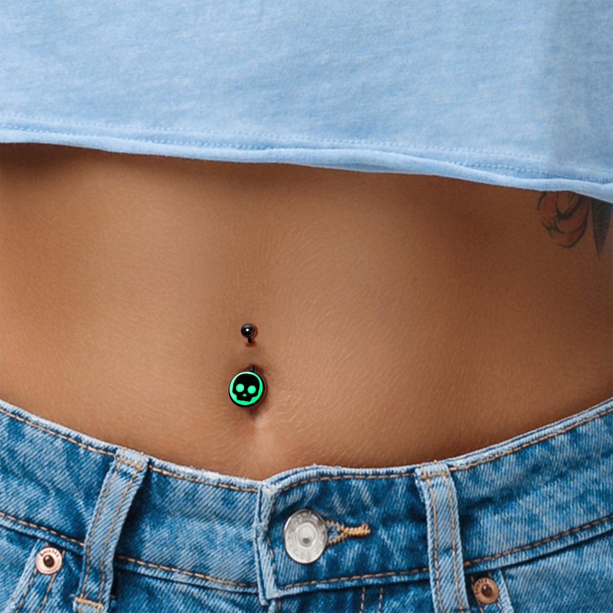 Glow in the Dark Simple Skull Belly Ring by Onyx O