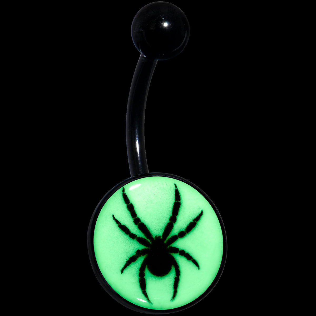 Black Glow in the Dark Black Widow Spider Belly Ring by Onyx O