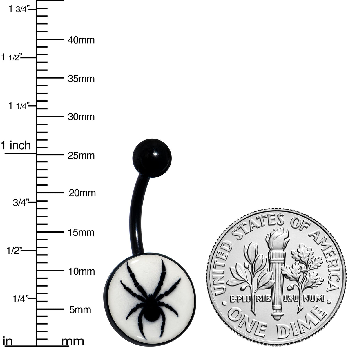 Black Glow in the Dark Black Widow Spider Belly Ring by Onyx O