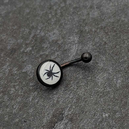 Black Glow in the Dark Black Widow Spider Belly Ring by Onyx O