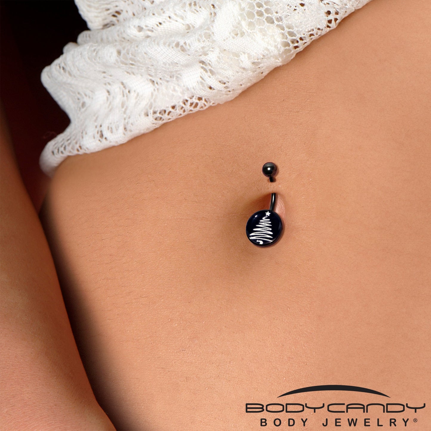 Black Glow in the Dark Holiday Christmas Tree Belly Ring by Onyx O