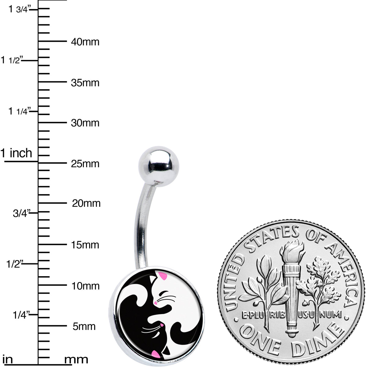 Cute Kitty Cat Yin Yang Belly Ring by Onyx O