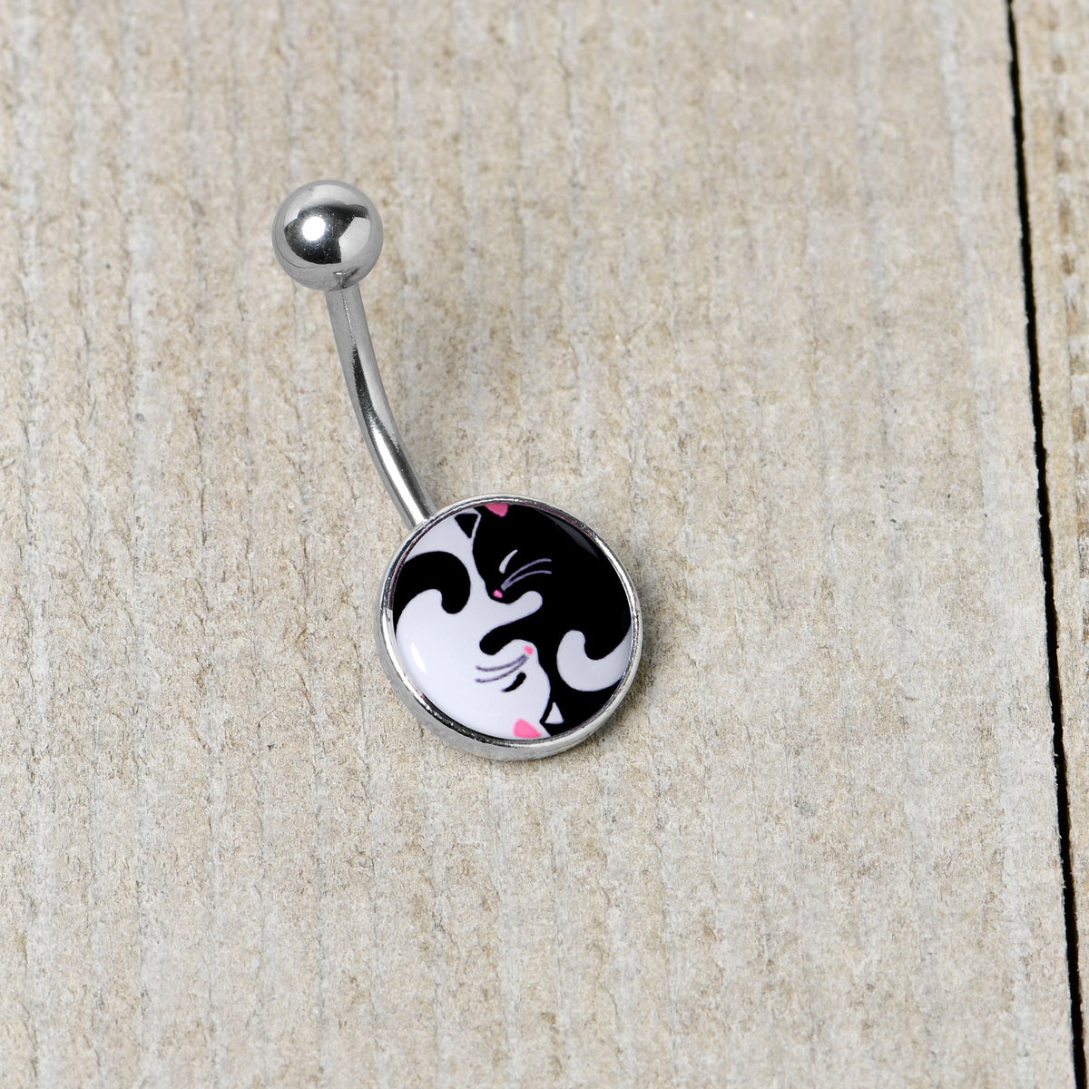 Cute Kitty Cat Yin Yang Belly Ring by Onyx O