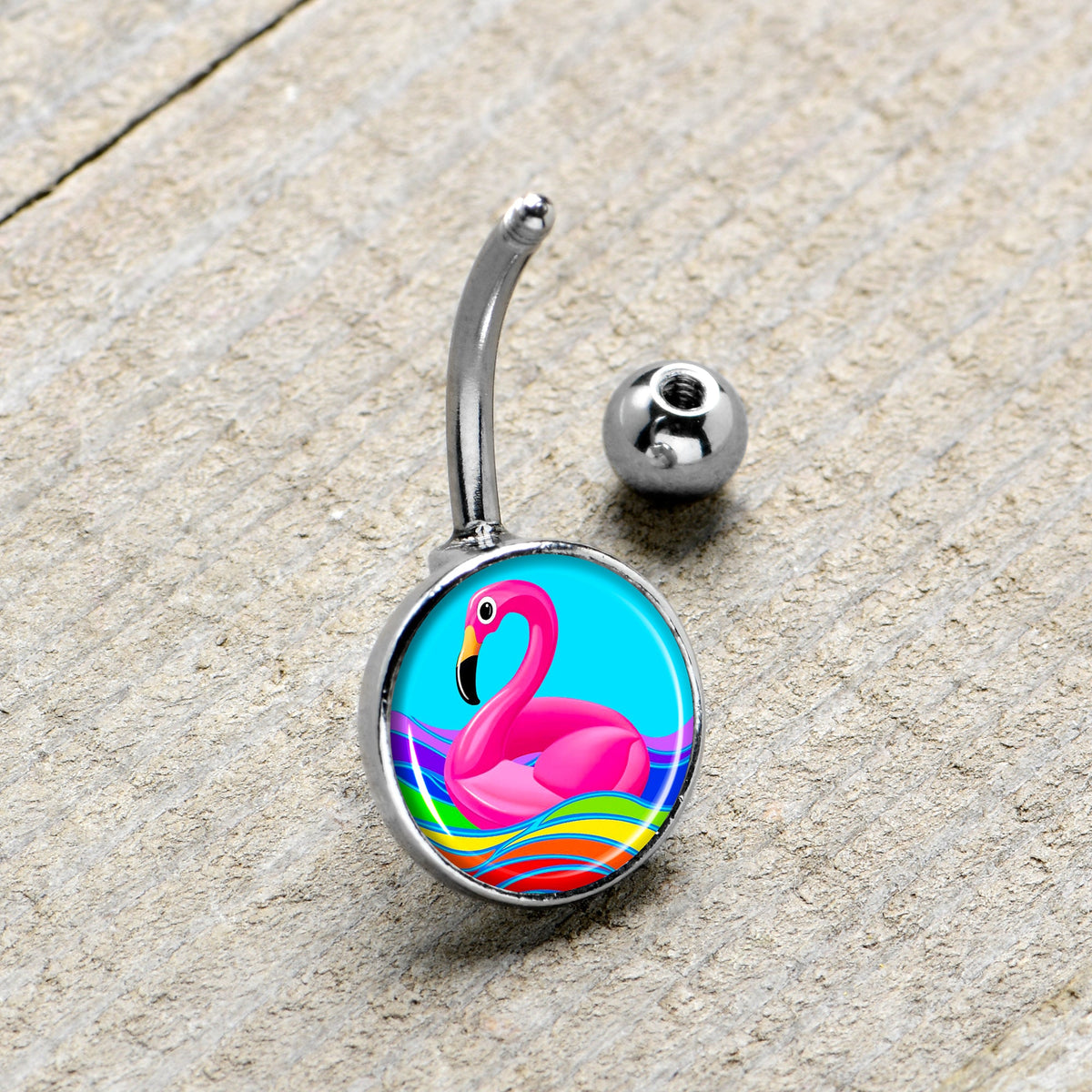 Rainbow Sea Floating Flamingo Belly Ring by Onyx O
