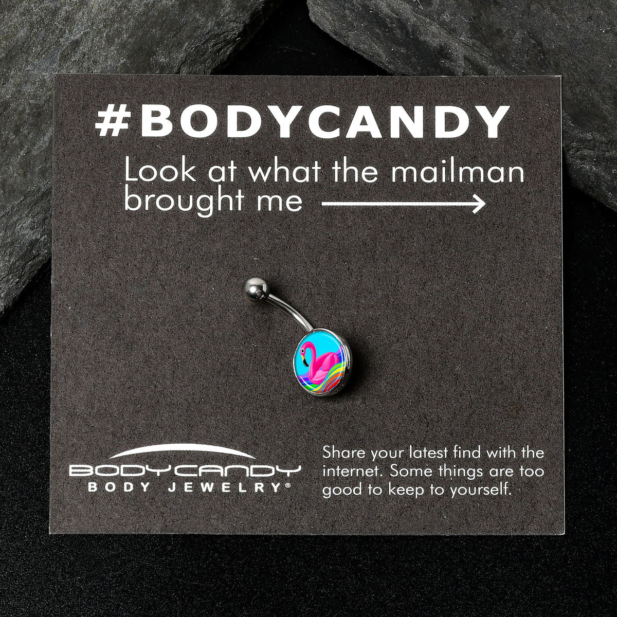 Rainbow Sea Floating Flamingo Belly Ring by Onyx O