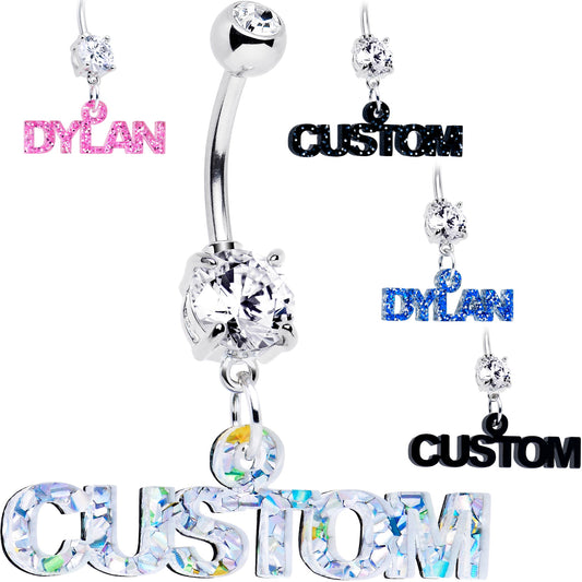 Custom Double Gem Personalized Name Belly Ring