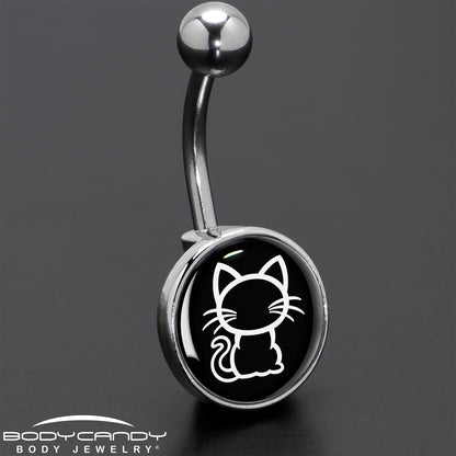 Black and White Kitty Cat Belly Ring by Onyx O