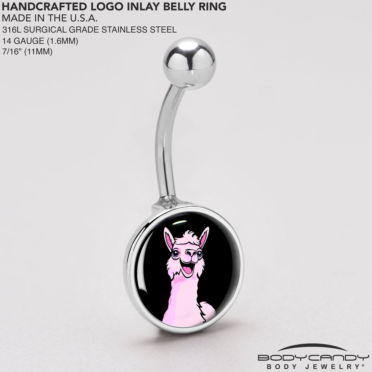 Pink Happy Llama Belly Ring by Onyx O