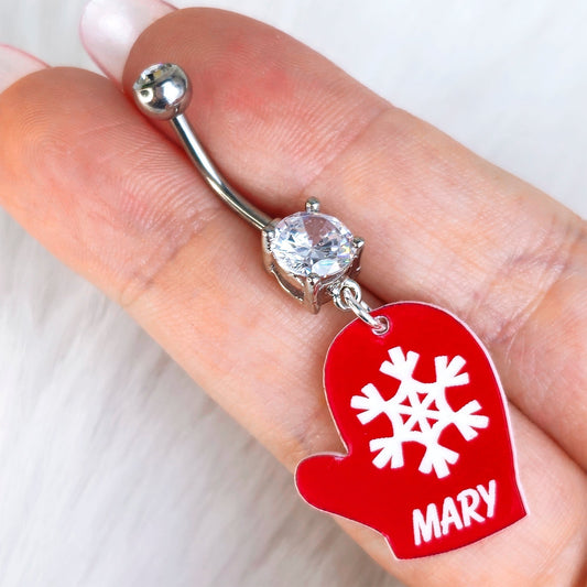 Custom Holiday Mitten Personalized Dangle Belly Ring