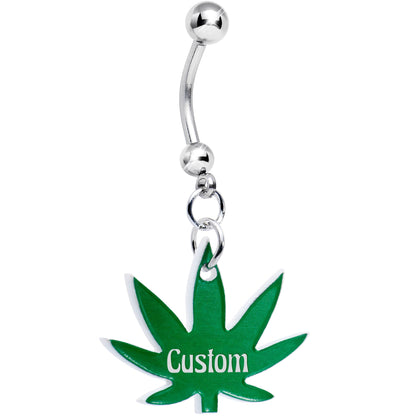 Custom Marijuana Pot Leaf Personalized Dangle Belly Ring