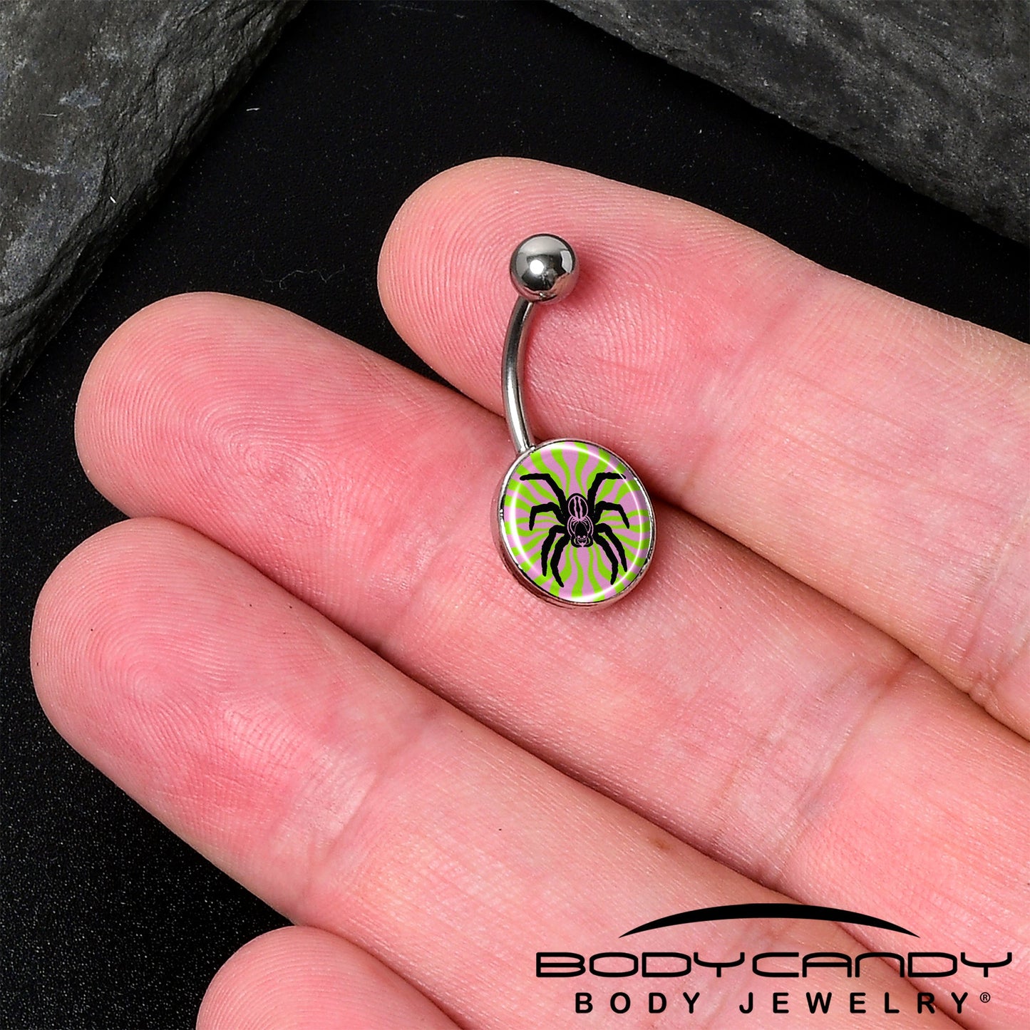 Psychedelic Spider Belly Ring by Onyx O