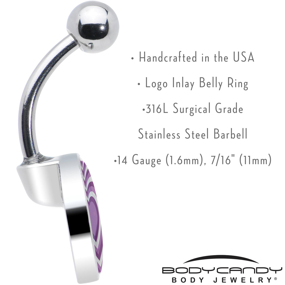 Purple Retro Heart Belly Ring by Onyx O
