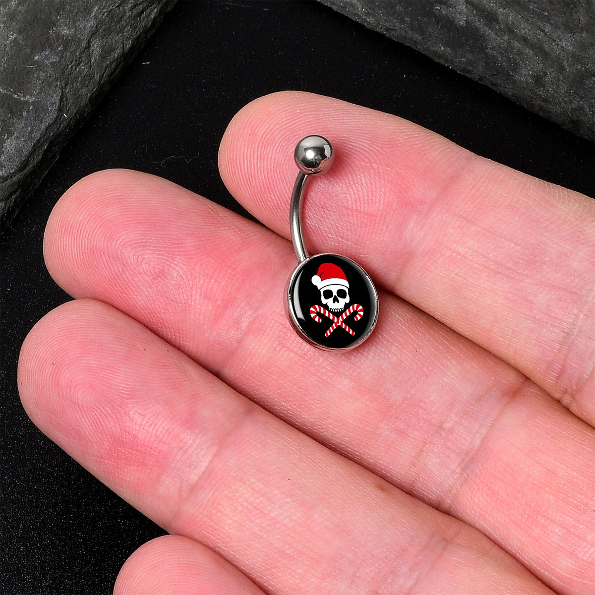 Santa Pirate Candy Cane Skull Belly Ring by Onyx O