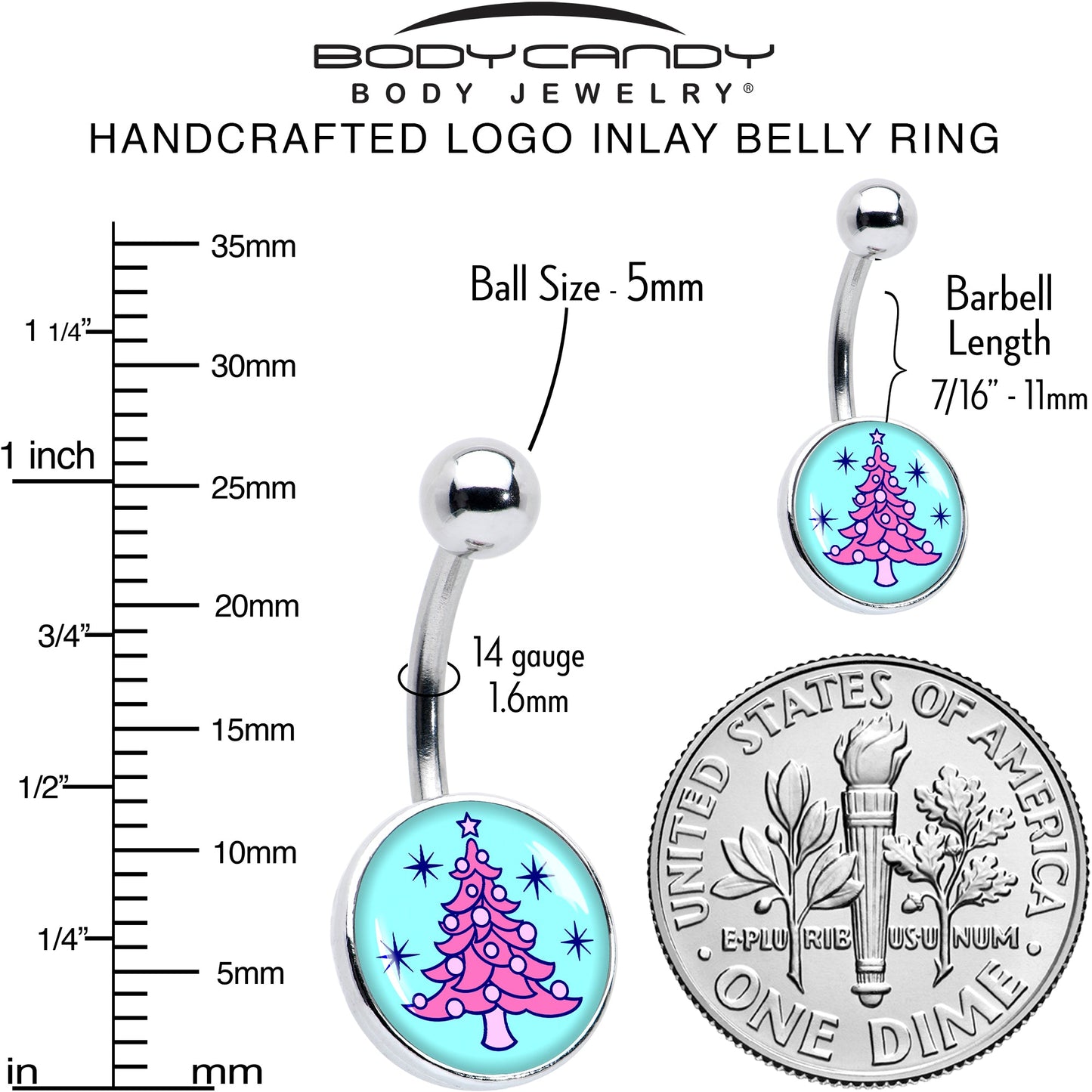 Pastel Christmas Tree Holiday Belly Ring by Onyx O