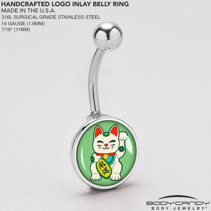 Waving Cat Belly Ring by Onyx O