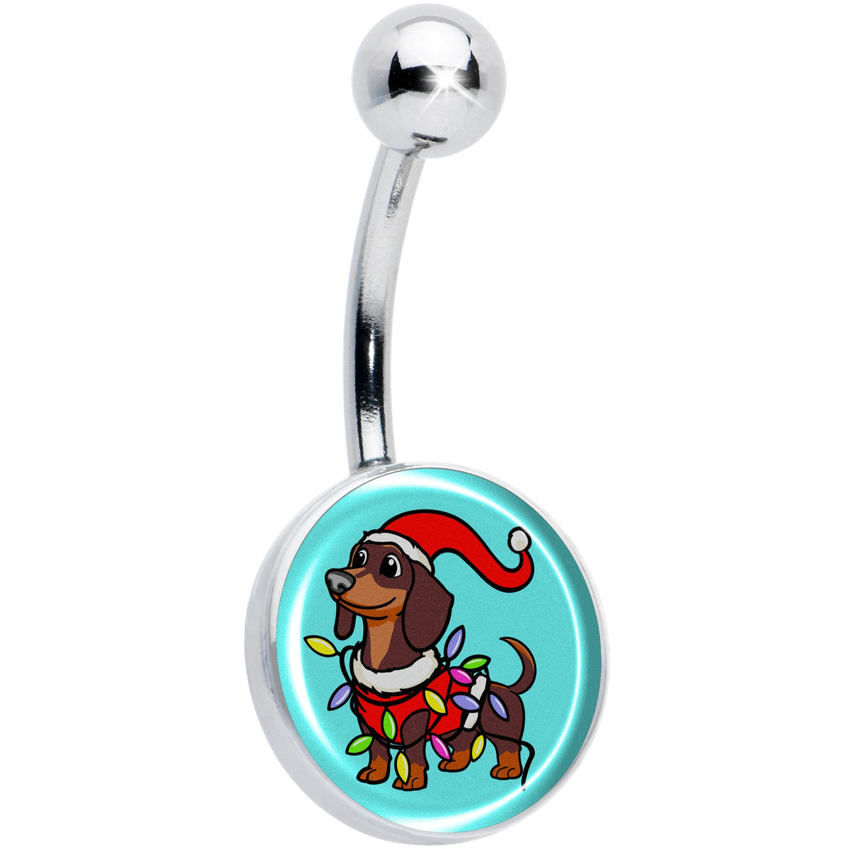Christmas Holiday Weiner Dog Belly Ring by Onyx O