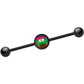 14G Black Anodized Cupcake Frank Monster Industrial Bar 37mm