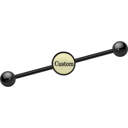 Custom Glow in the Dark Personalized Industrial Barbell in Black Titanium
