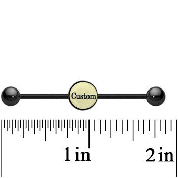 Custom Glow in the Dark Personalized Industrial Barbell in Black Titanium