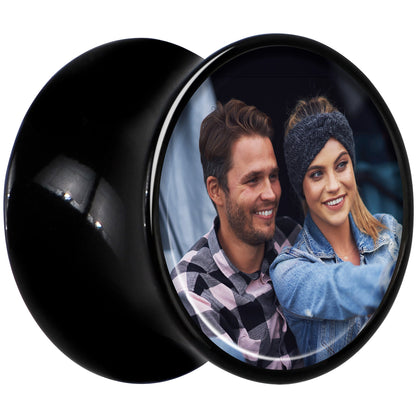 Black Acrylic Custom Photo Saddle Plug - buy 2 for a pair