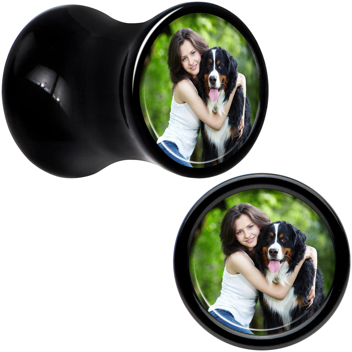 Black Acrylic Custom Photo Saddle Plug - buy 2 for a pair