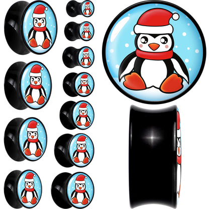 Black Acrylic Snowfall Holiday Penguin Double Flare Plug Set by Onyx O