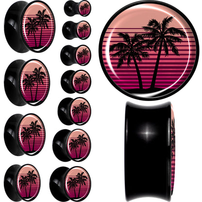 Palm Tree Retro Sunset Black Acrylic Saddle Plug Set by Onyx O